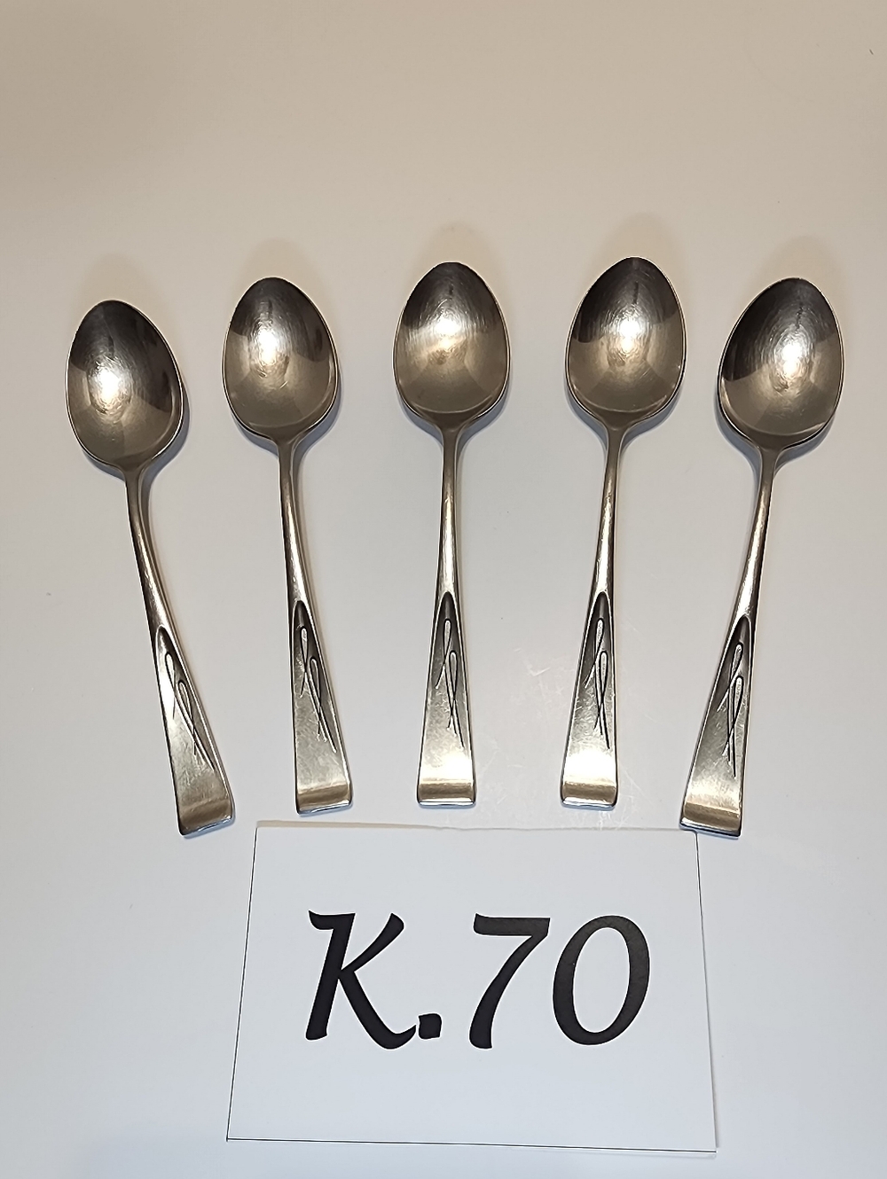 K.070- Gorham Swallow Stainless Teaspoons Spoons, Qty 5, Used